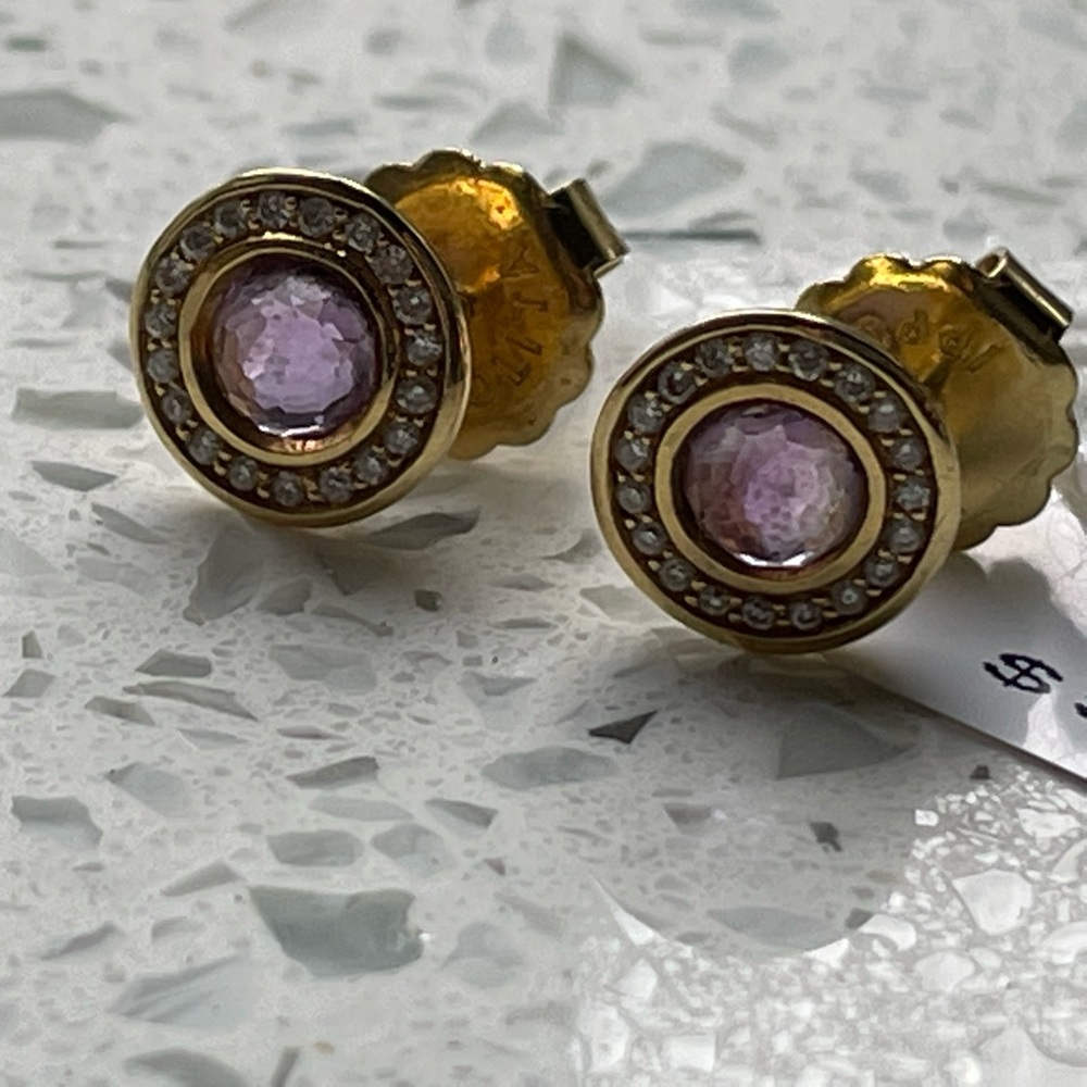 Ippolita 18K yellow gold diamond and amethyst mini lollipop stud earrings